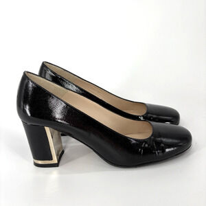 L.K Bennett Patent Leather Heels Womens 8 Black Pumps Court Shoes Gold Detail